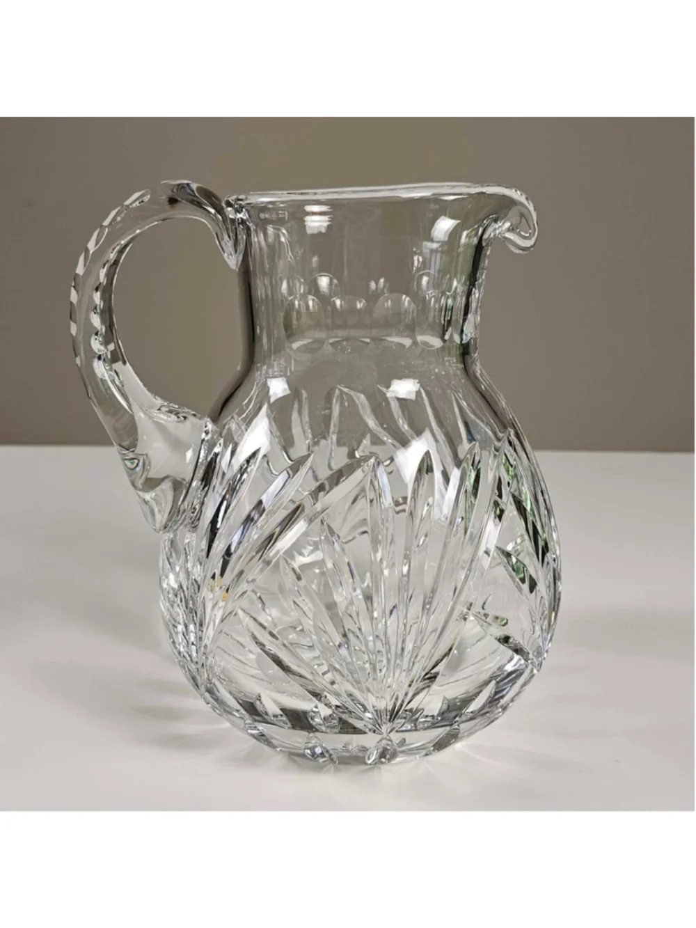 Vintage Heavy 24% Lead Crystal Water Pitcher Jug 4.7 lbs Fan Cut Rare Find